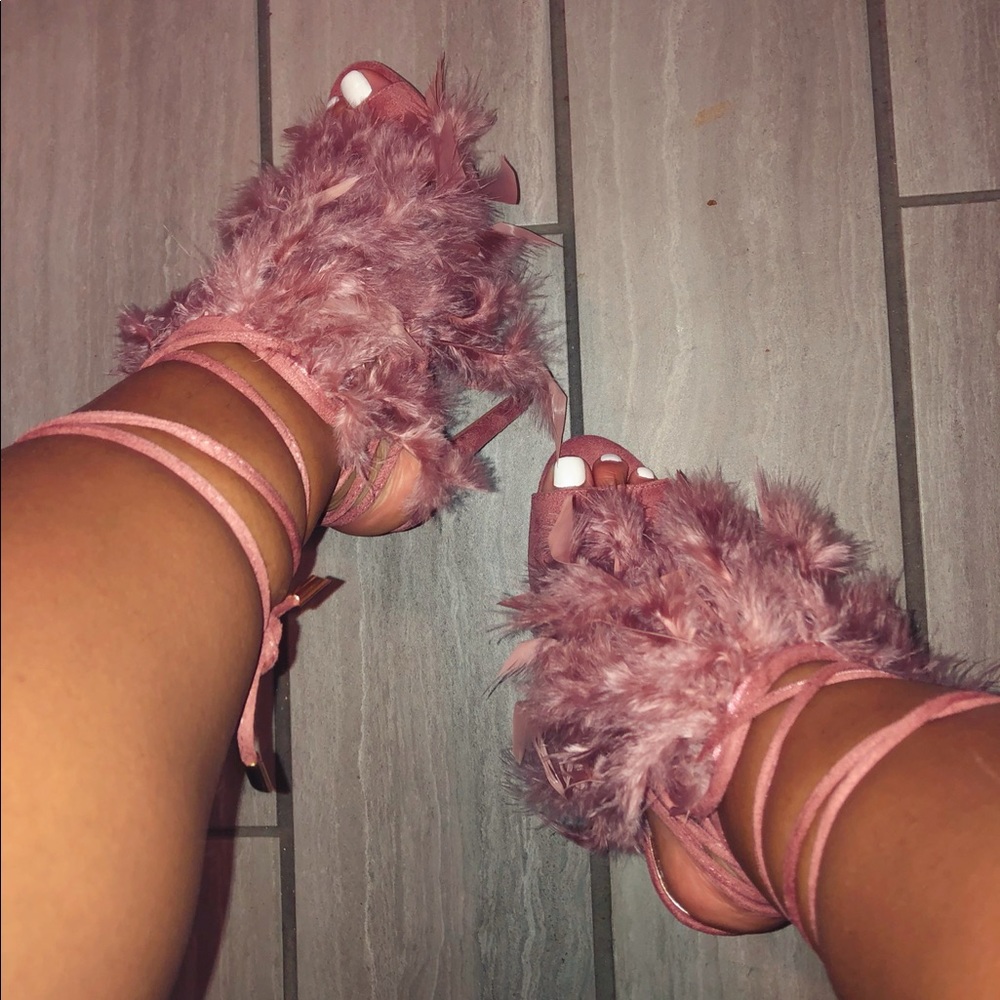 Mauve lace up feather heel
